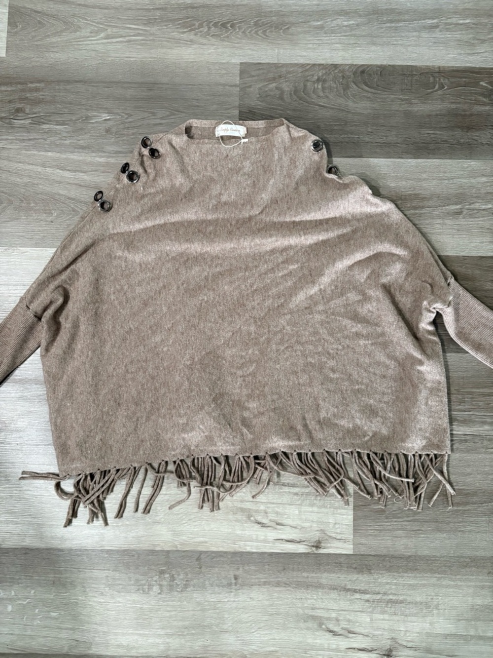 Simply Couture Fringe Hem Taupe Button-Accent Women's Sweater